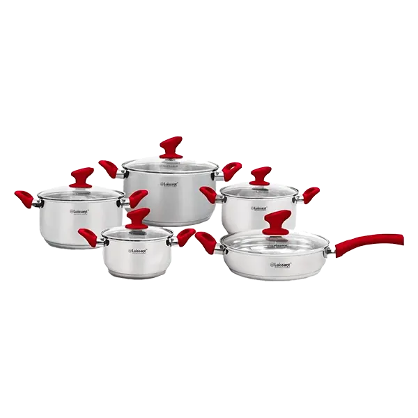 SET OLLAS EN ACERO INOXIDABLE X 10 PIEZAS EN MANGO ROJO